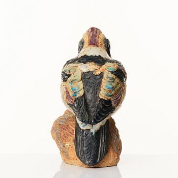 Tyra Lundgren, a stoneware sculpture of a woodpecker, Gustavsberg Sweden, 1940s.