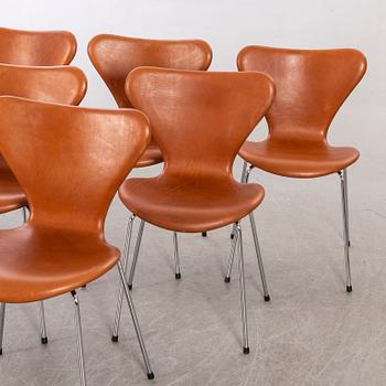 ARNE JACOBSEN, stolar, 6 st, "Sjuan", Fritz Hansen, Danmark 1900-talets senare del.