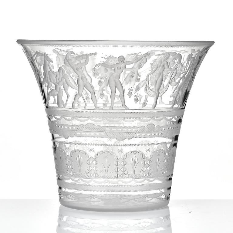 Simon Gate, a Swedish Grace engraved glass bowl, Orrefors, Sweden 1926.