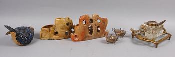 PARTI DIVERSE, 6 st, soapstone, silver, lergods, 1900-tal.