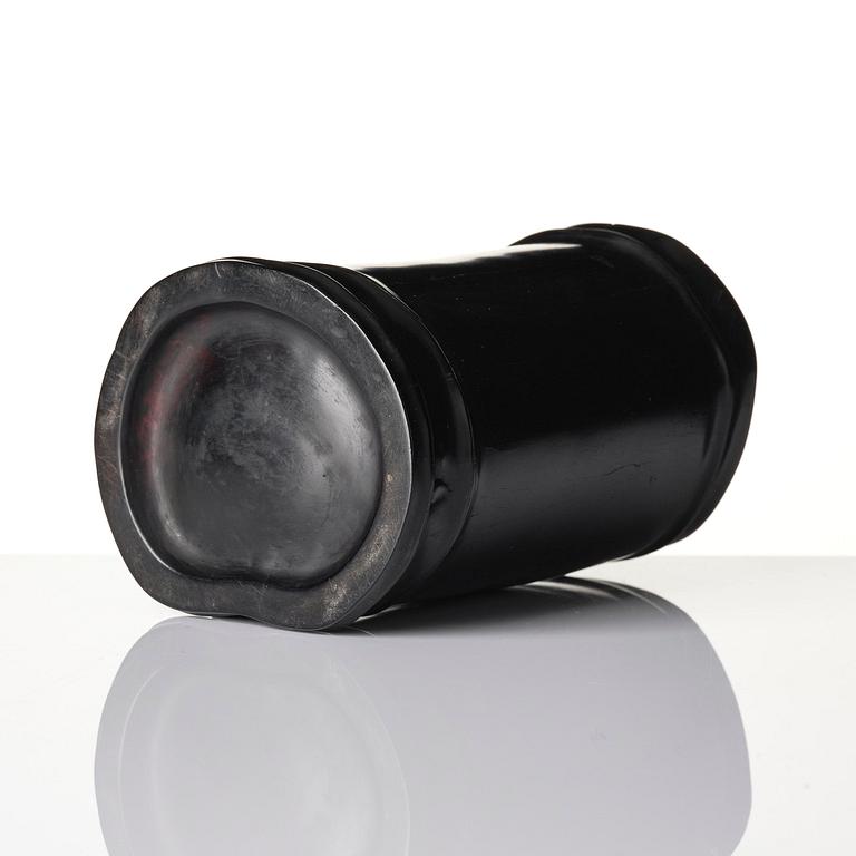 A hardwood bamboo shaped brushpot with a sceptre, China, 20th century.