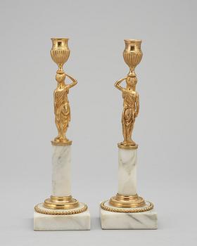 A pair of late Gustavian circa 1800 candlesticks.