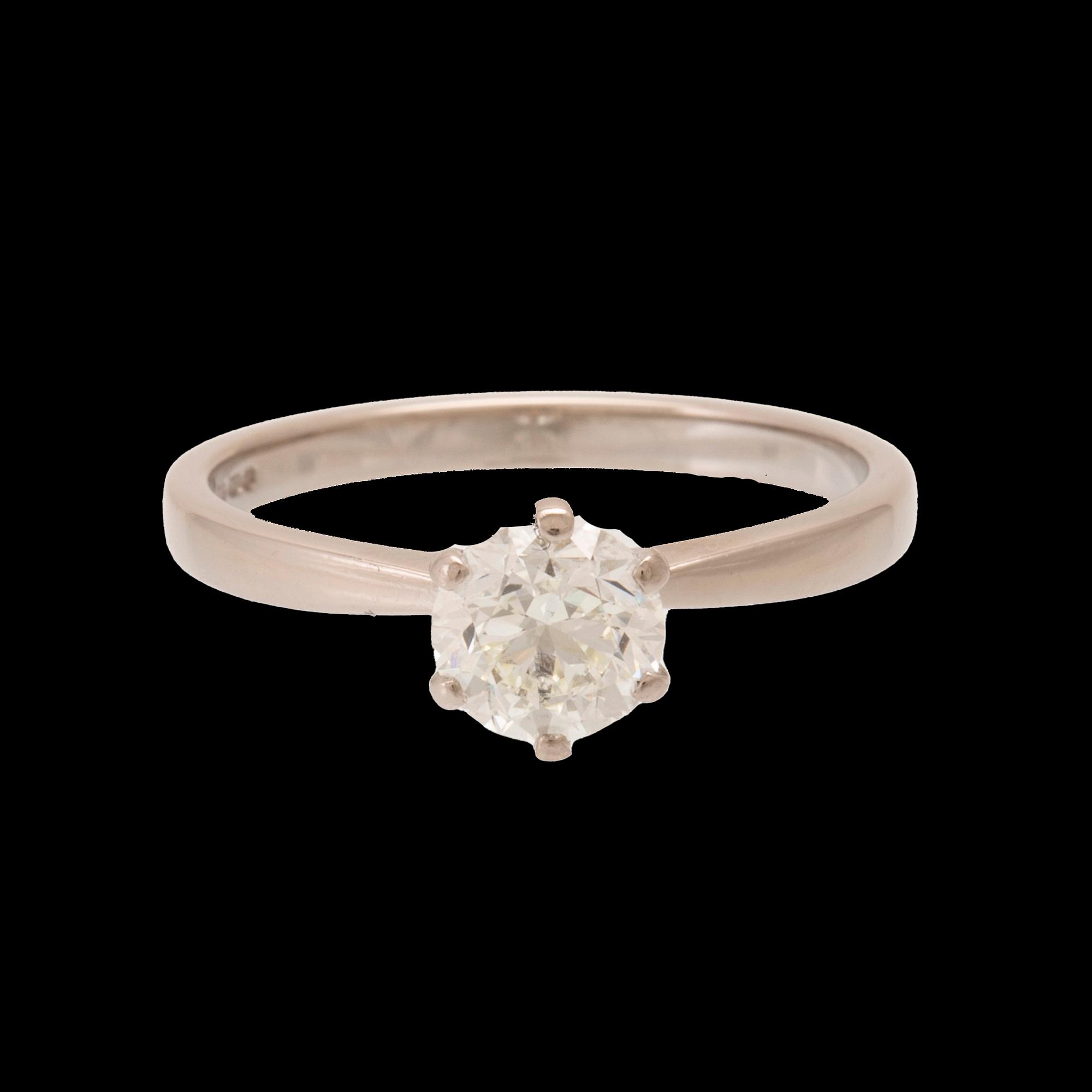 Ring solitär 18K vitguld med en rund briljantslipad diamant, 77 diamonds Birmingham, diamant med GIA Report.