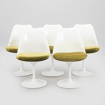 Eero Saarinen, A set of five 1960's chairs "Tulip" for Artek, manufactured under licens by Billnäs factory. Finland.
