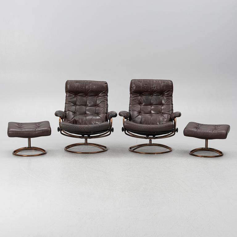 Armchairs, a pair, Stressless, Ekornes, later part of the 20th century.