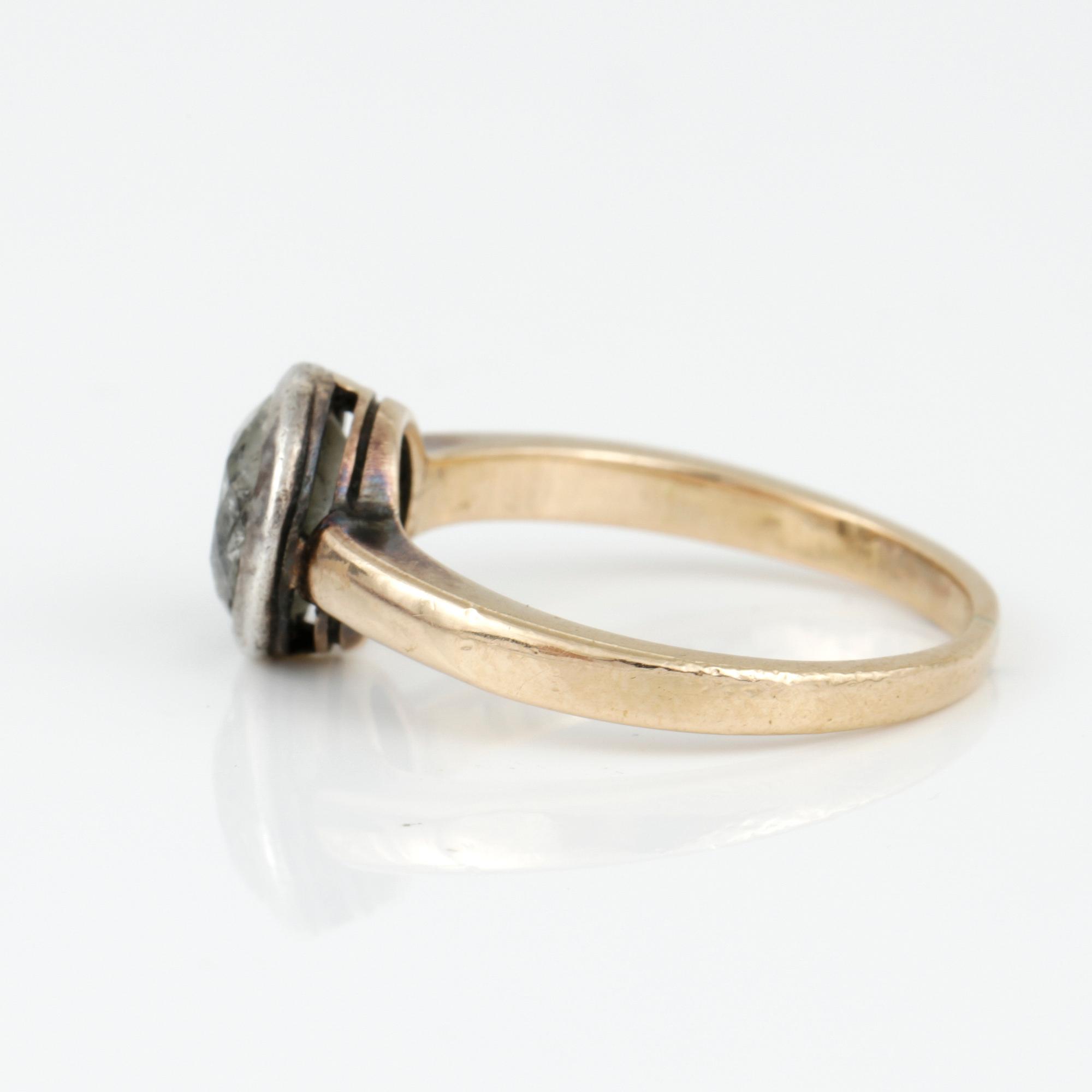 ENSTENSRING, guld, gammalslipad diamant ca 1.50 ct. Kvalitet ca I/Piqué. Vikt ca 2,5 gram.