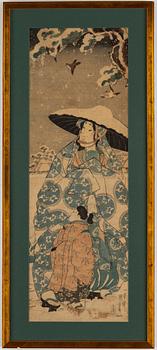 Utagawa Kuniyoshi, a woodcut in colours, diptych, circa 1850.