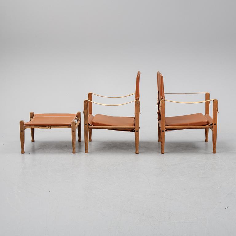 Kaare Klint, 4 karmstolar och 2 fotpallar, "Safari", Rasmussens Snedkerier Danmark, 1900-talets andra hälft.