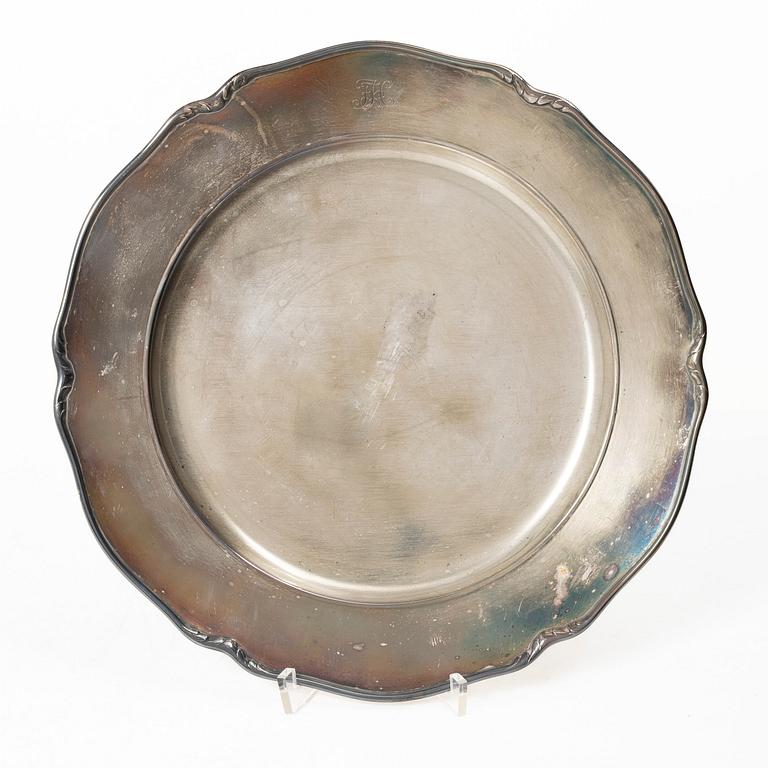 W.A. Bolin, Kuverttallrikar, 6 st, silver, Stockholm 1937.