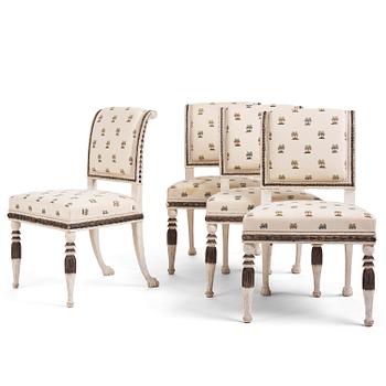 80. A set of four late-Gustavian chairs, Stockholm, late 18th century.
