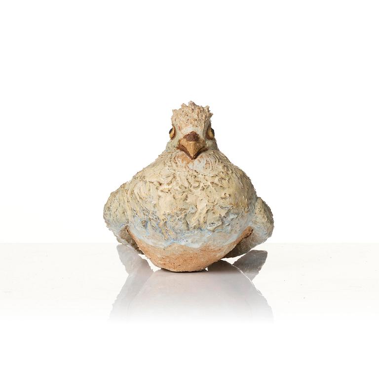 Tyra Lundgren, a chamotte stoneware sculpture of a bird, executed in her studio, Bredkvie, Gotland 1974.