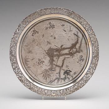 A Chinese four piece silver tea set, Luen Wo, Shanghai, 1875-1925.