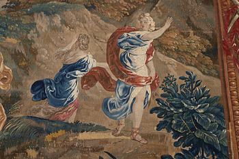 A tapestry, "Blind-man's-buff" tapestry weave, ca 349 x 333 cm, France, around 1700-first half of the 18th century.