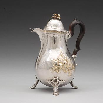 A Swedish 18th century parcel-gilt coffee-pot, mark of Jacob Lampa, Stockholm 1777.