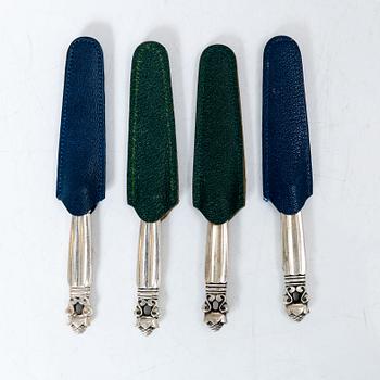 Georg Jensen, reseknivar, 4 st, silver, modell Konge/Acorn, Georg Jensen, Danmark.