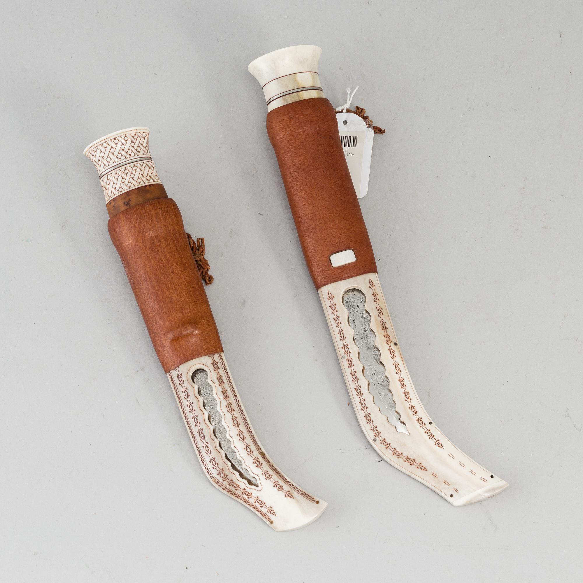 TOMMY MARKLUND, two Sami reindeer horn knives, signed.