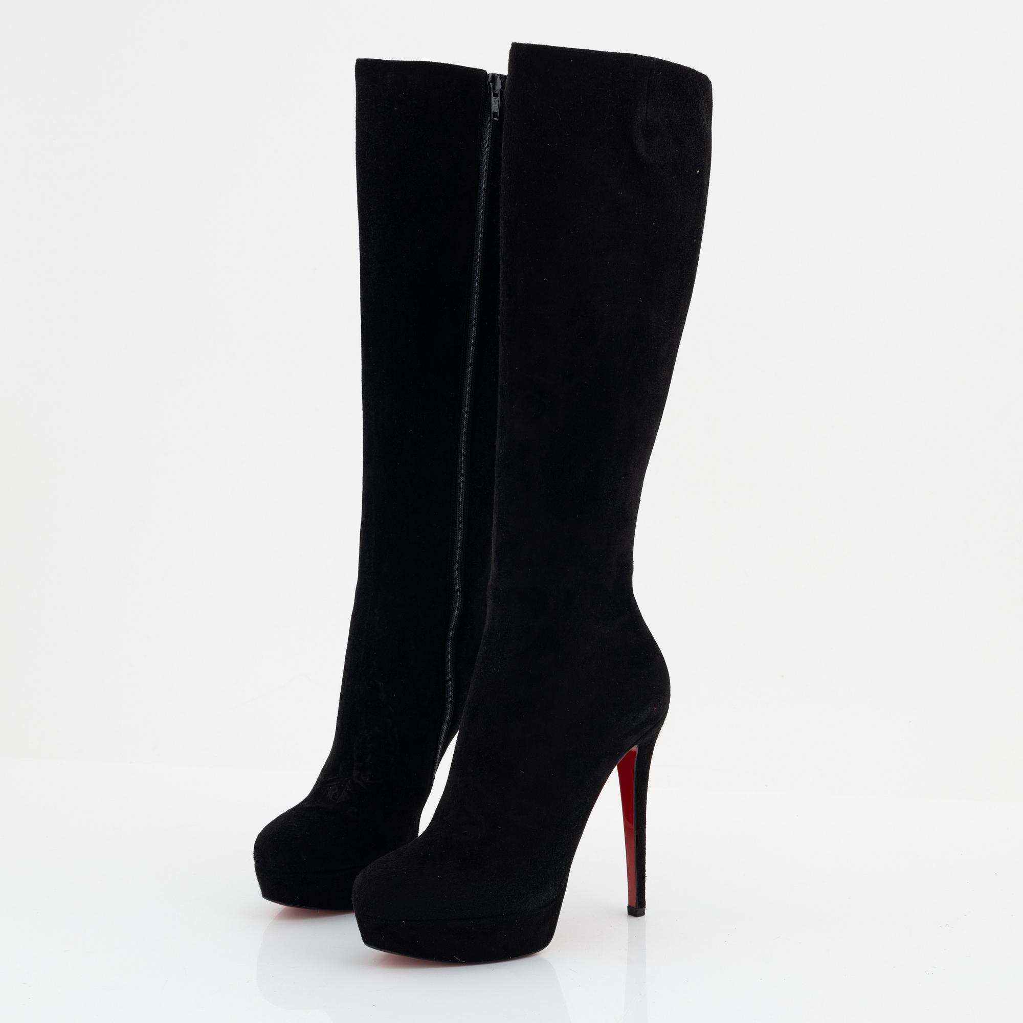 Christian Louboutin, a pair of black suede stiletto boots, size 36 1/2.