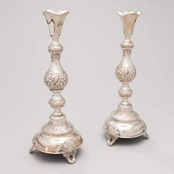 Pair of  neo rococo silver candlesticks, maker's mark FG, Warzaw, 1880s-90s.