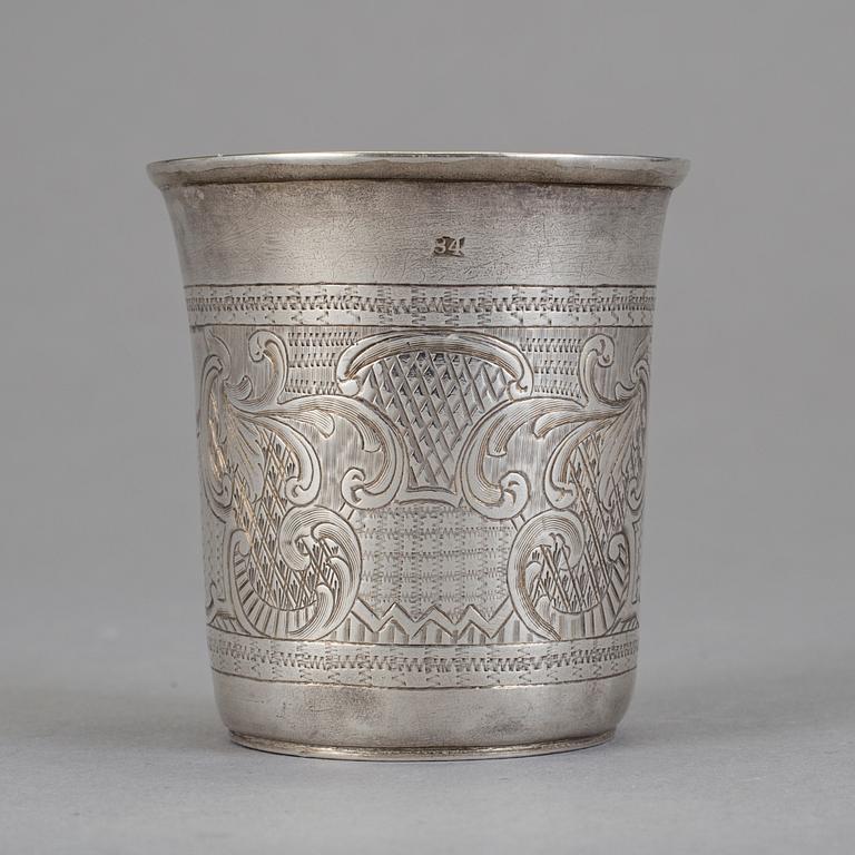BÄGARE, silver, sannorlikt Moskva, Ryssland 1850. Totalvikt 46 g.