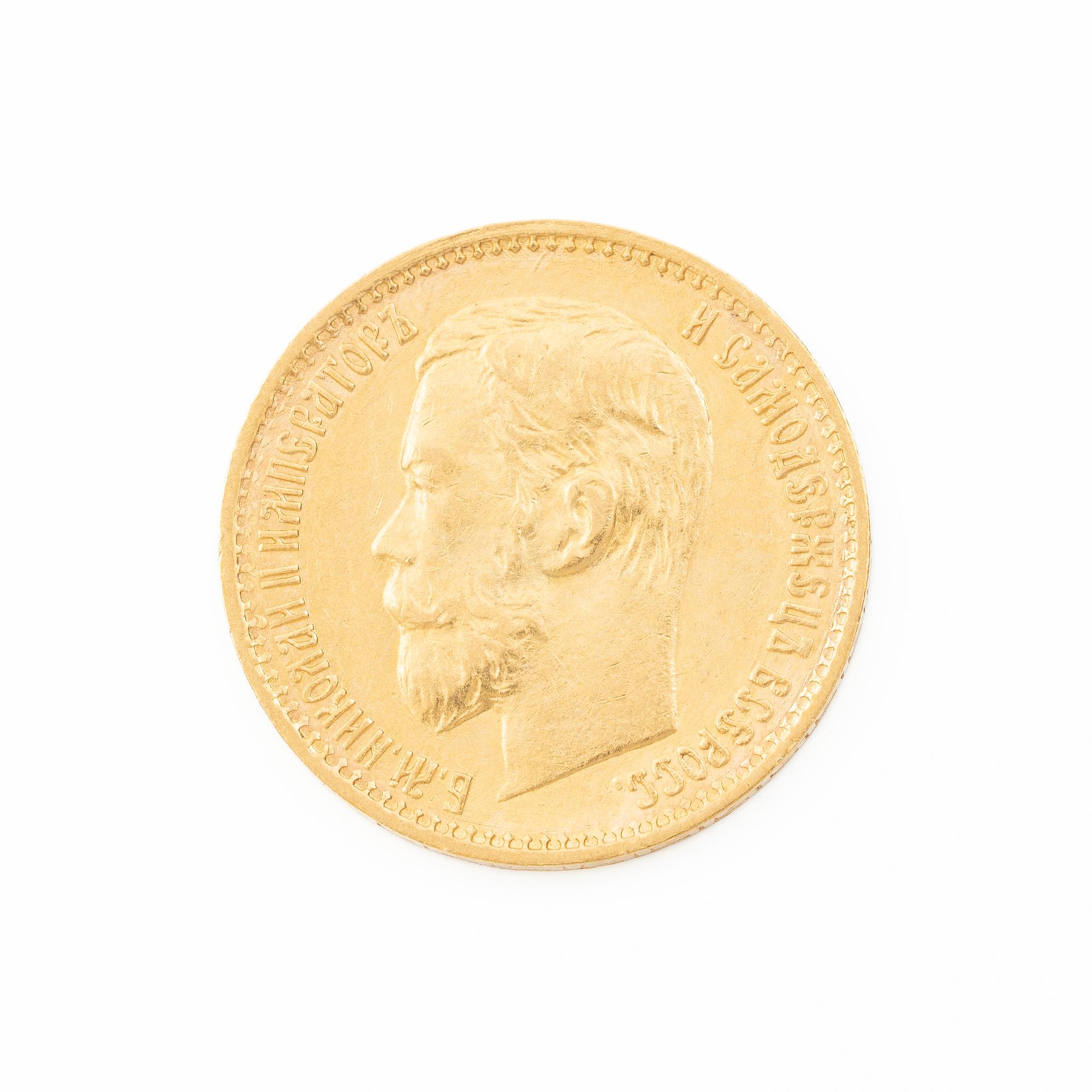 Gold coin, Nicholas II, Russia, 5 Rubles, 1898.
