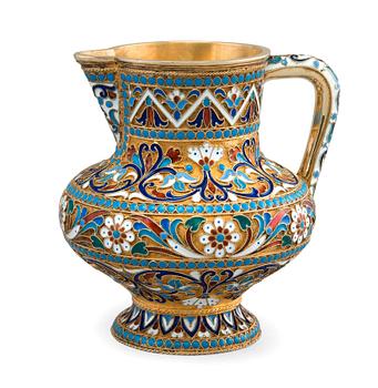 252. A CREAMER, 84 gilt silver. Cloisonné enamel. Moscow 1894. Height 9 cm, weight 206 g.