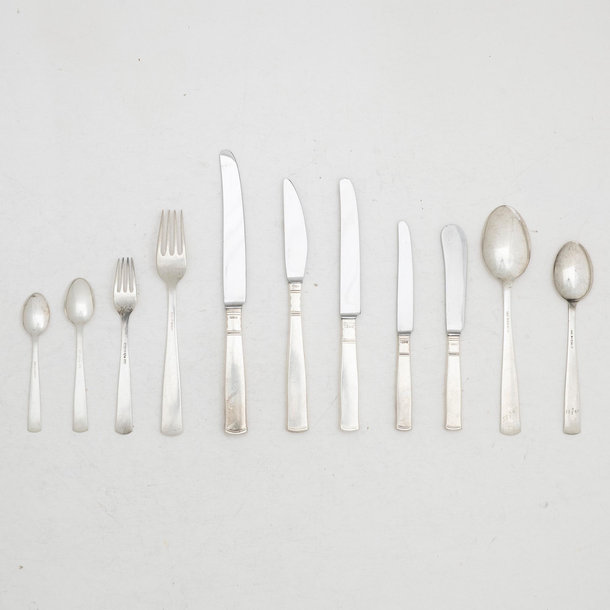 Jacob Ängman, A swedish silver cutlery set, 'Rosenholm', GAB, Stockholm (63 pieces).