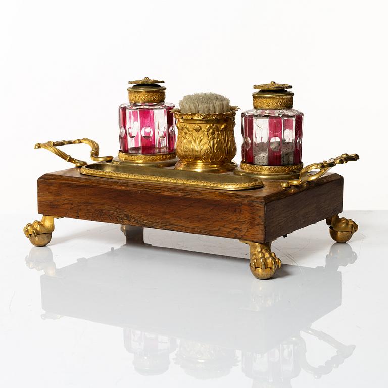A French late Empire ormolu and cut-glass writing stand, ca 1830.