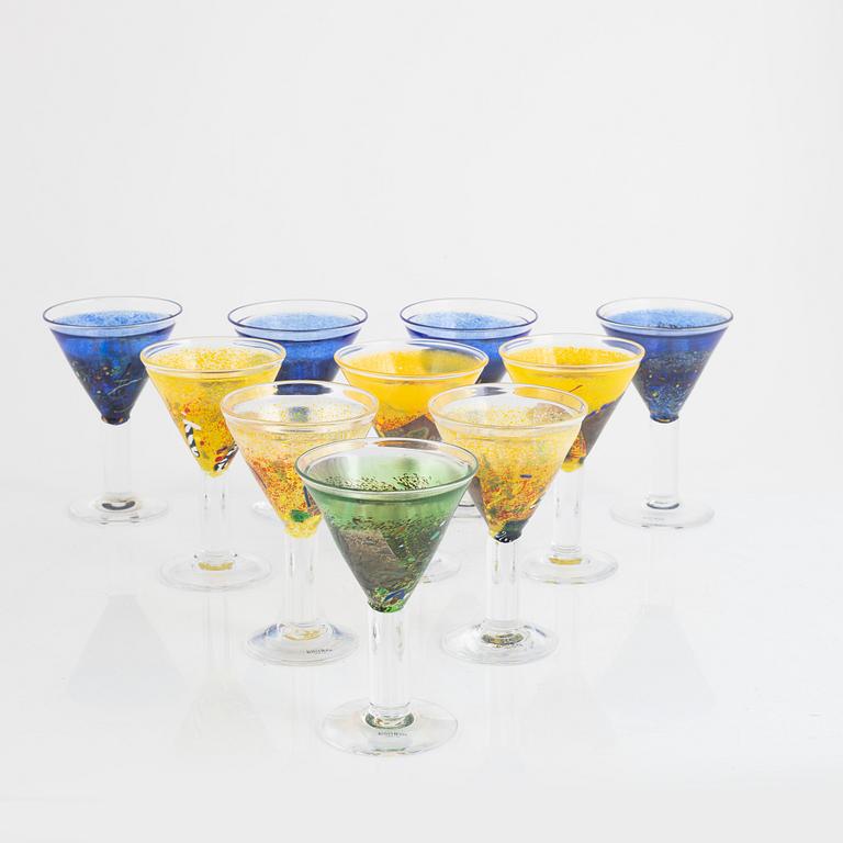 Bertil Vallien, 10 cocktail glasses, "Satellite", Kosta Boda.