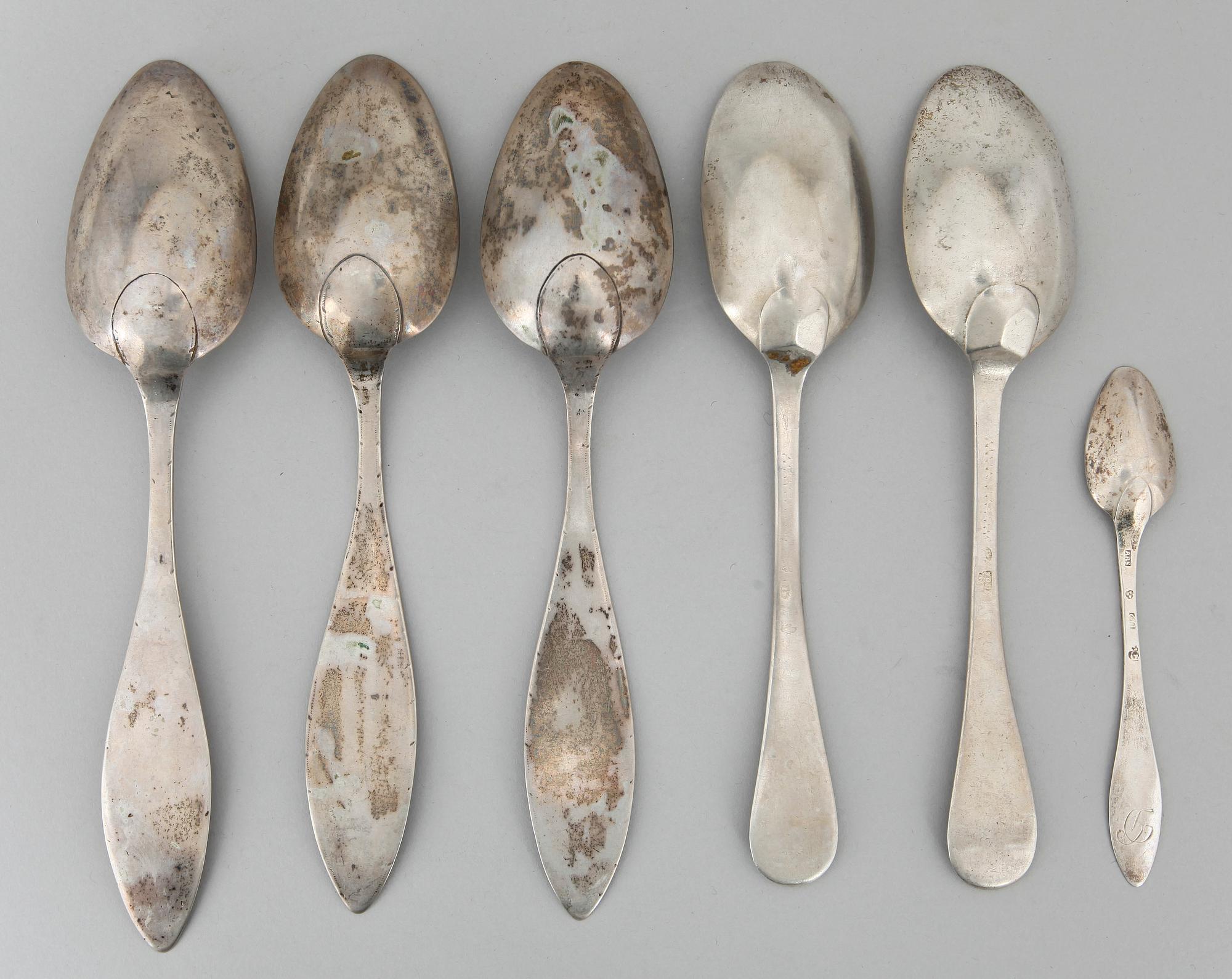 PARTI SILVER, 6 delar, bl a Magnus Lönberg, Borås, 1816. 247 gram.
