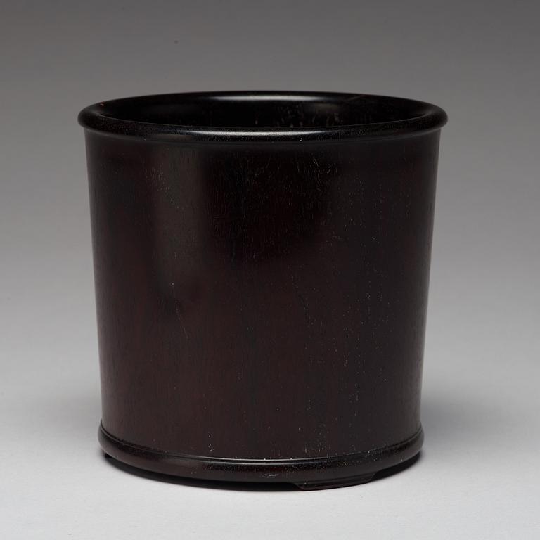 A Chinese wooden brushpot, presumably Zitan, early 20th Century.