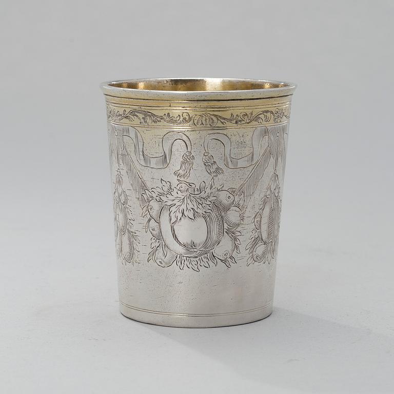 A BEAKER, silver, Hamburg, Leonhard Rothaer late 17th century, Russian importmarks Moscow 1777, weight114 g.