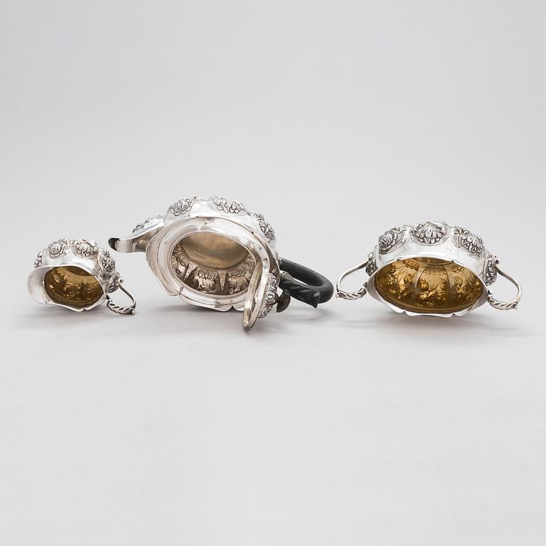 William Comyns & Sons, teekalusto, 3 osaa, sterlinghopeaa, Lontoo 1892.