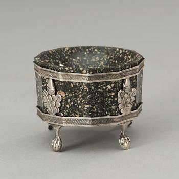 A Swedish Empire porphyry and silver salt by A. P. Lindström 1836.