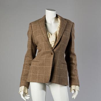 A wool/alpaca jacket by Ralph Lauren and two blouses.