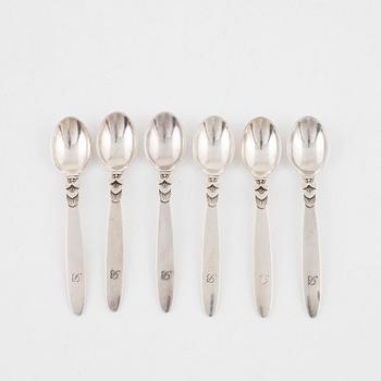 Gundorph Albertus, A set of six sterling silver mocha spoons, model, 'Cactus', Georg Jensen, Denmark, 1933-44.