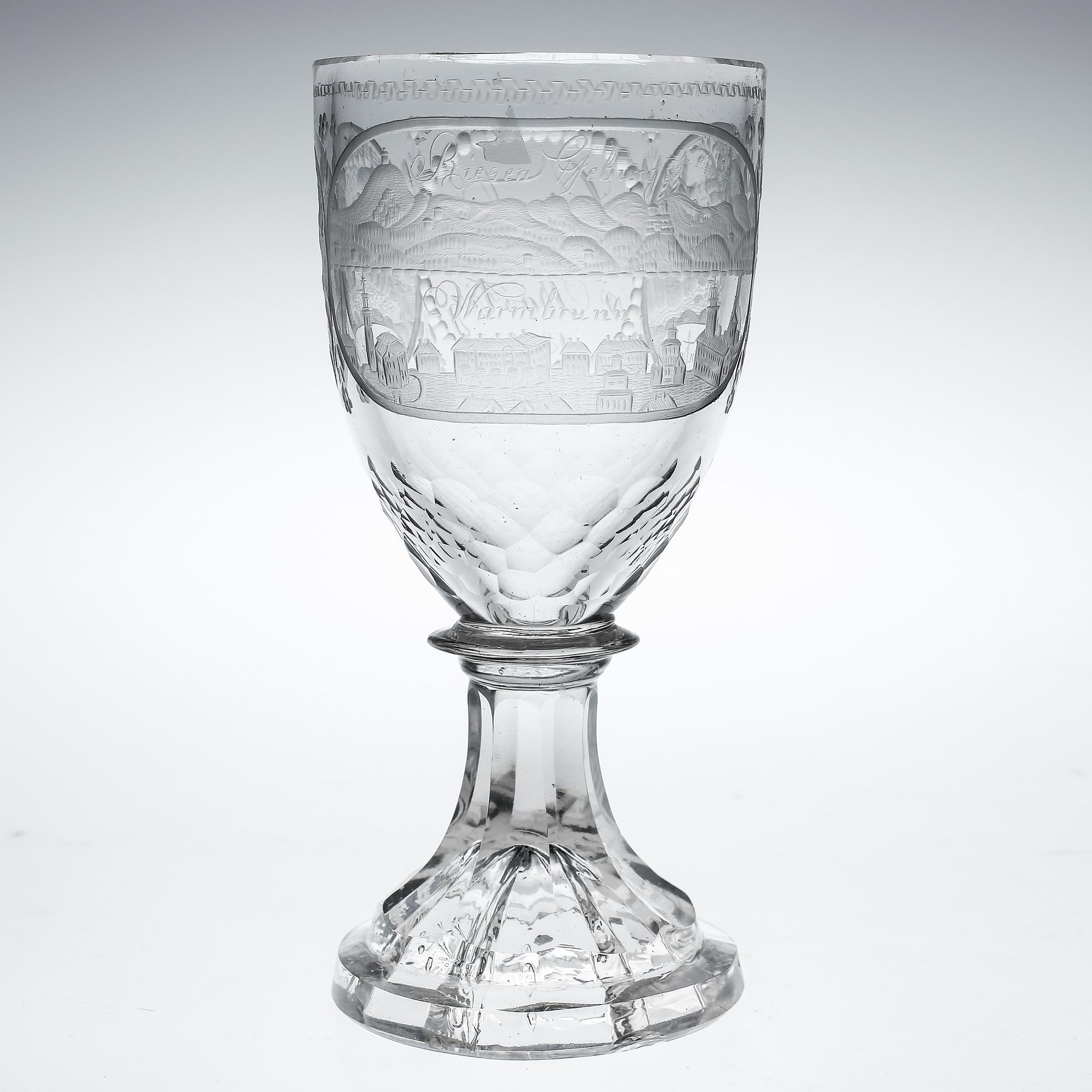 GLAS, s k Brunnsglas. 1800-talets början. Gravyren märkt Graf v. Nostiz 1815.