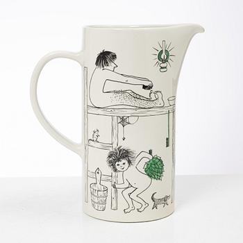 Gunvor Olin-Grönqvist, mugs, 4 pcs and a jug, Arabia, Finland, second half of the 20th century.