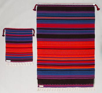 Elsa Montell-Saanio, A pair of Finnish raanu wall textiles, handwoven in Lapland. Circa 172x118 cm and 68x54 cm.