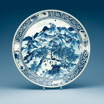 1769. A blue and white charger, Qing dynasty, 19th Century.