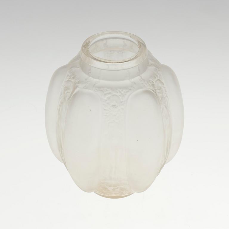 A René Lalique 'Six figurines et masques' moulded glass vase, France 1920-30's.
