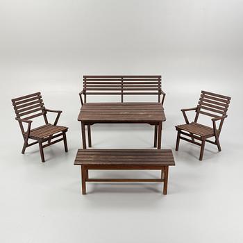 Carl Malmsten, trädgårdsmöbel, 5 delar, "Bergshamra", Igelstaverken.