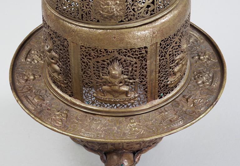 A large copper alloy incense burner, Tibet or Mongolia 19th Century.