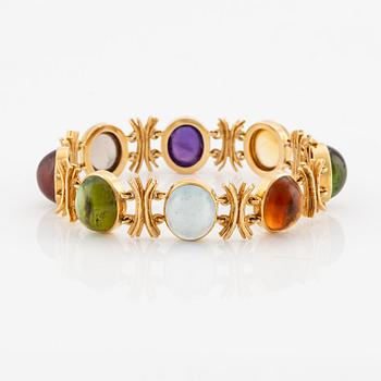 W.A. Bolin, design Barbro Littmarck, armband, 18K guld med cabochonslipade färgstenar, Stockholm 1970.