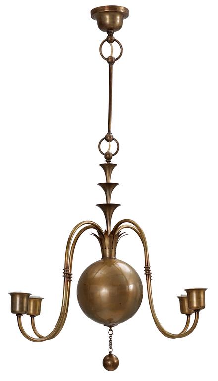 An Elis Bergh patinated brass ceiling lamp, C.G Hallberg 1920's.