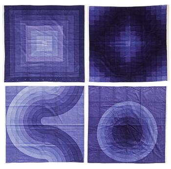 A CURTAIN AND SAMPLERS, 11 PIECES. Cotton velor. A variety of violet nuances and patterns. Verner Panton.