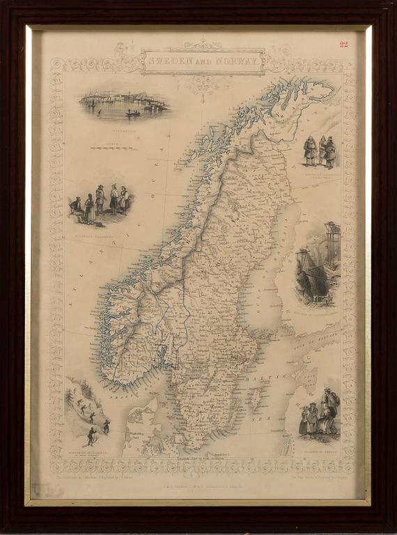 A MAP. Sweden and Norway. J. Rapkin. Late 1800s.