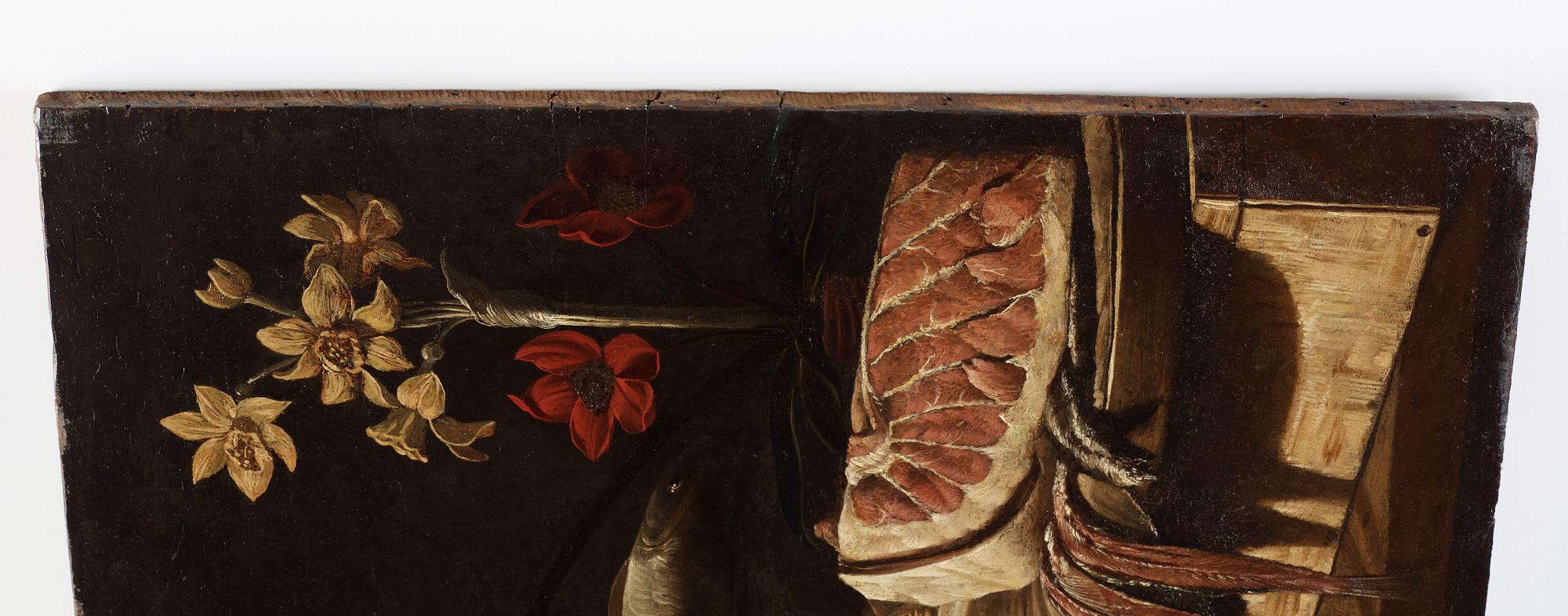 Giuseppe Recco, Still life with fish, clams, crabs and flowers.