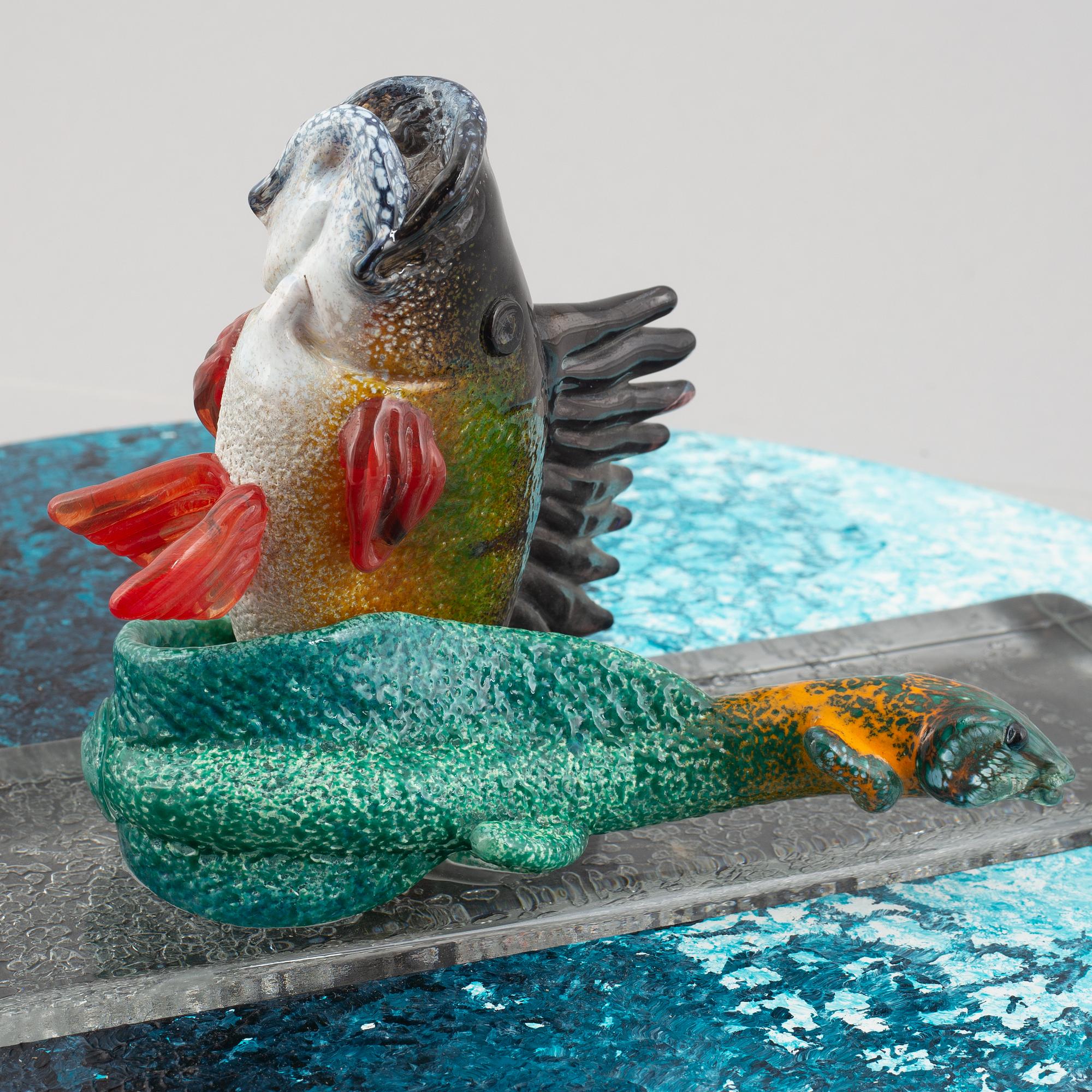 Kjell Engman, a unique glass sculpture, "Friends at sea", Kosta Boda, Sweden.