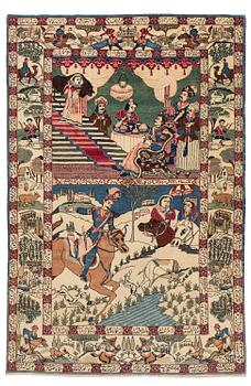 475. A semi-antique pictoral Kashan rug, Central Persia, c. 206 x 138 cm.