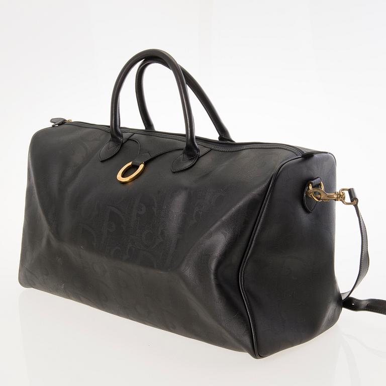 CHRISTIAN DIOR Black Monogram Coated Canvas Duffel Bag.